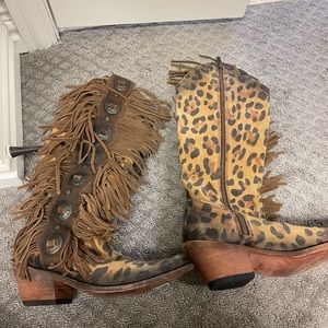 Liberty Black Western Boots Leopard Fringe